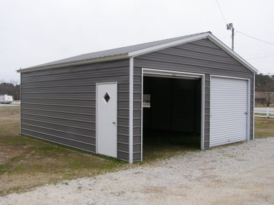 2-Bay Garage Building | Vertical Roof | 20W x 21L x 9H |  Metal Garage