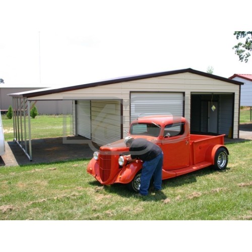 Enclosed Garage with Lean-to | Vertical Roof | 20W x 26L x 10H | Metal Garage