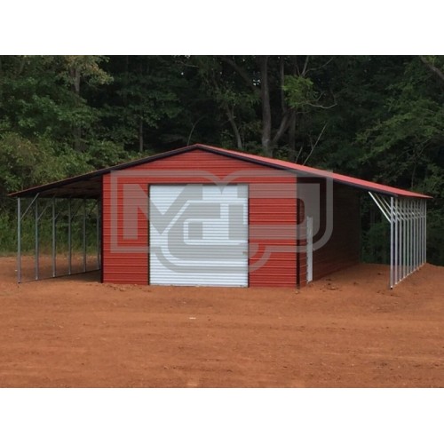 Metal Garage with Lean-tos | Vertical Roof | 24W x 51L x 11H | Metal Shed